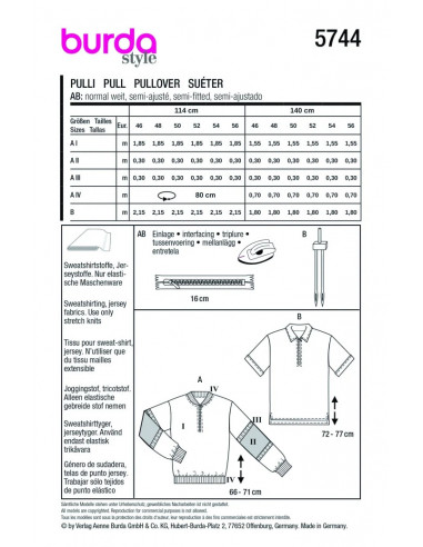Patron Burda 5744 - Pullover