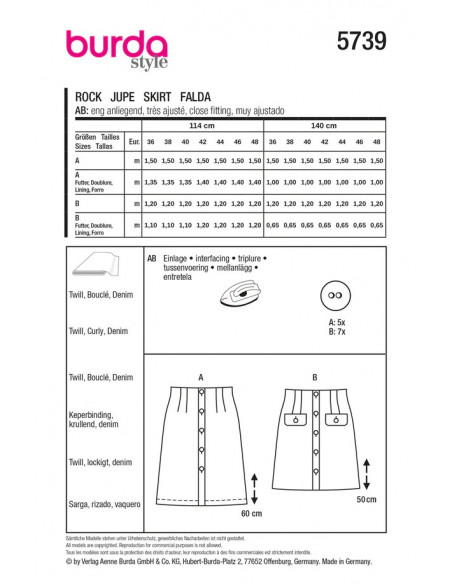Patron Burda 5739 - Jupe