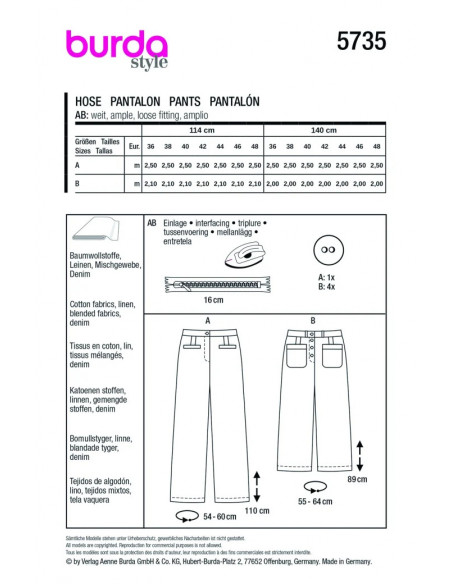 Patron Burda 5735 - Pantalon