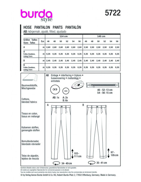 Patron Burda 5722 - Pantalon