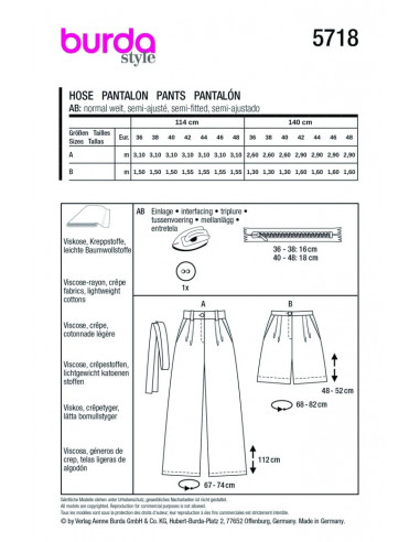 Patron Burda 5718 - Pantalon