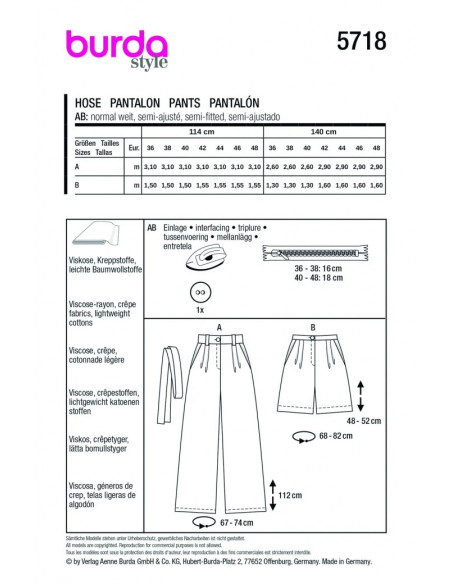 Patron Burda 5718 - Pantalon