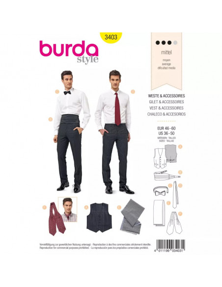 Patron Burda 3403 Gilet & accessoires