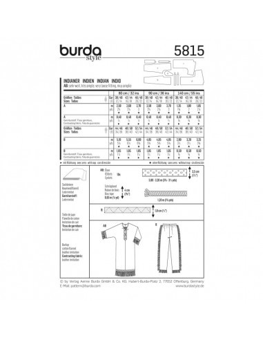 Patron Burda Carnaval 5815 - Déguisement indien Homme et Femme