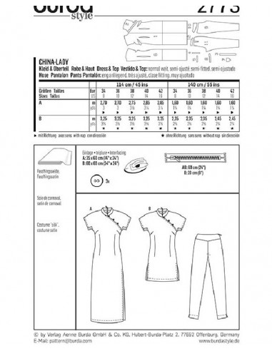 Patron Burda Carnaval 2773 - Déguisement Suzie Wong Femme