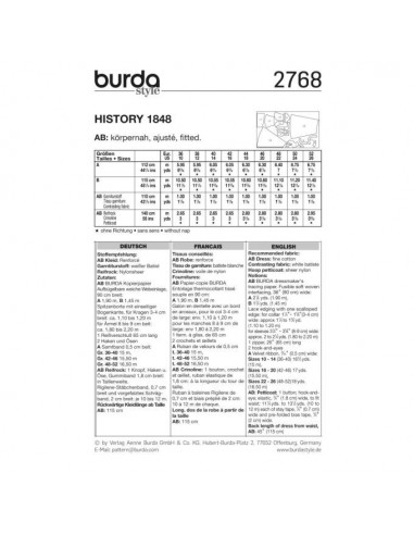 Patron Burda Carnaval 2768 - Déguisement Historique Robes 'Louis - Philippe' 1848 Femme