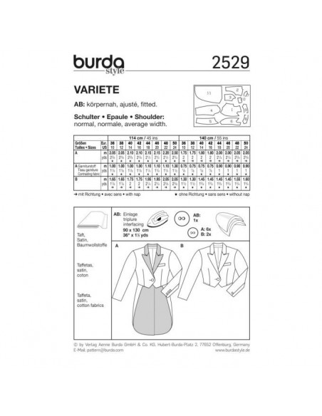 Patron Burda Carnaval 2529 - Déguisement Veste Variété Femme