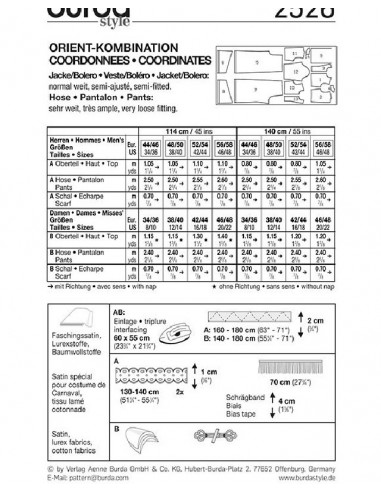 Patron Burda Carnaval 2526 - Déguisement Costumes orientaux Adultes Mixte