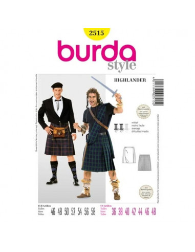Patron Burda Carnaval 2515 - Déguisement Ecossais & Highlander Homme