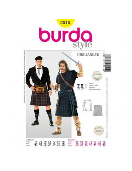 Patron Burda Carnaval 2515 - Déguisement Ecossais & Highlander Homme