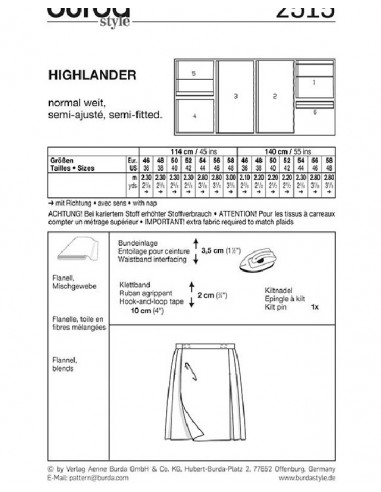 Patron Burda Carnaval 2515 - Déguisement Ecossais & Highlander Homme
