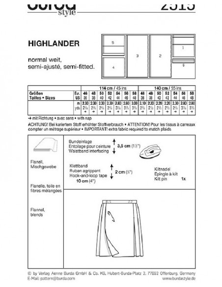 Patron Burda Carnaval 2515 - Déguisement Ecossais & Highlander Homme