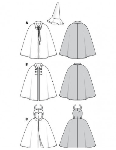 Patron Burda Carnaval 2494 - Déguisement  Cape et Chapeau de Magicien, Pirate et Diable enfant