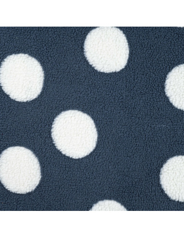 Tissu, Lainage Teddy Pois, Bleu Jean et Blanc, Laize 150 cm, 100% Polyester 230g/m²