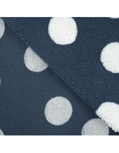 Tissu, Lainage Teddy Pois, Bleu Jean et Blanc, Laize 150 cm, 100% Polyester 230g/m² 2