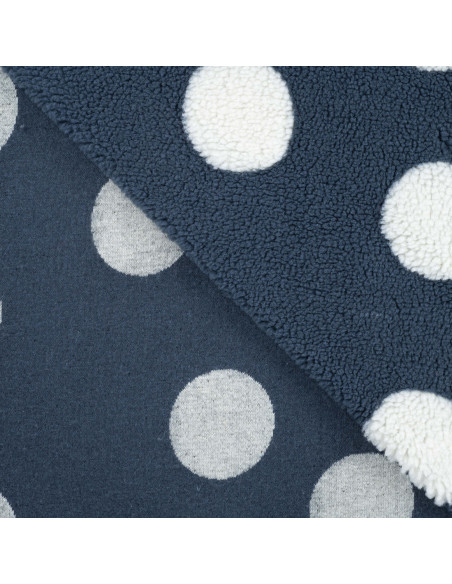 Tissu, Lainage Teddy Pois, Bleu Jean et Blanc, Laize 150 cm, 100% Polyester 230g/m²
