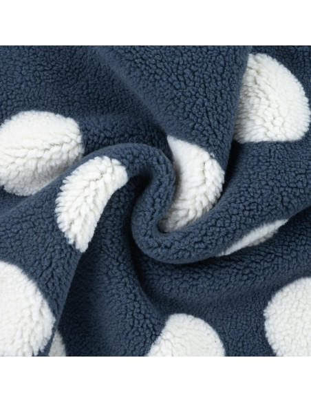 Tissu, Lainage Teddy Pois, Bleu Jean et Blanc, Laize 150 cm, 100% Polyester 230g/m²