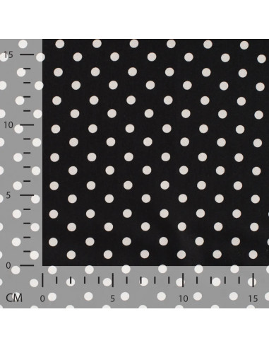 Tissu, Popeline de Coton Gros Pois, Noir, Laize 150 cm, 100% Coton
