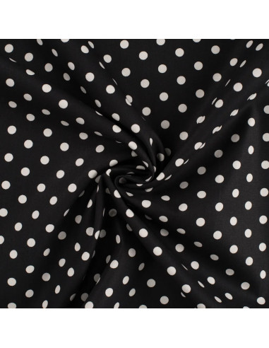 Tissu, Popeline de Coton Gros Pois, Noir, Laize 150 cm, 100% Coton