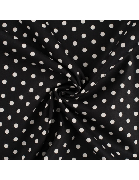 Tissu, Popeline de Coton Gros Pois, Noir, Laize 150 cm, 100% Coton