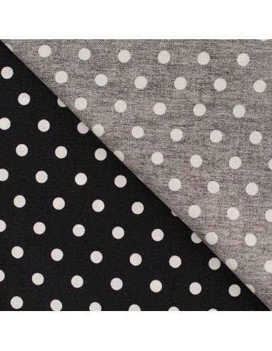 Tissu, Popeline de Coton Gros Pois, Noir, Laize 150 cm, 100% Coton