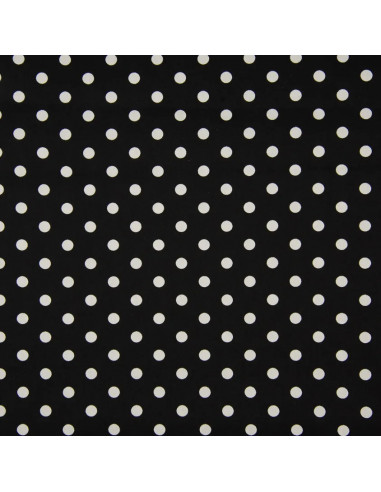 Tissu, Popeline de Coton Gros Pois, Noir, Laize 150 cm, 100% Coton
