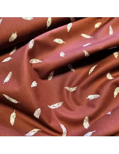 Tissu, Popeline de Coton Plumes, Terracotta et Plumes Blanches, Laize 150 cm, 100% Coton 2