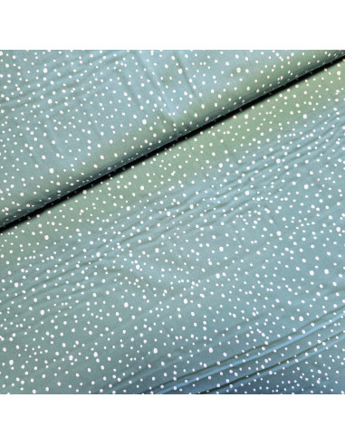 Tissu, Popeline de Coton Pois Blancs, Vert Pastel, Laize 150 cm, 100% Coton 115g/m²