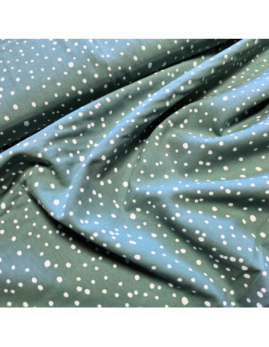 Tissu, Popeline de Coton Pois Blancs, Vert Pastel, Laize 150 cm, 100% Coton 115g/m²