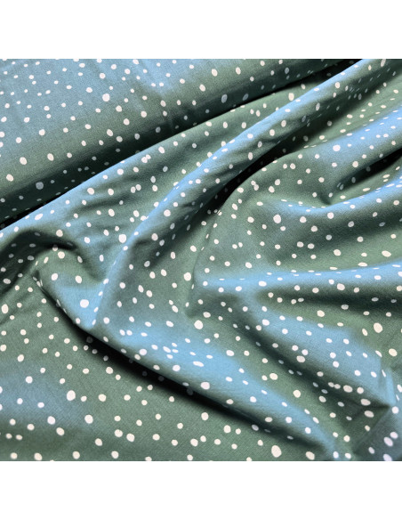 Tissu, Popeline de Coton Pois Blancs, Vert Pastel, Laize 150 cm, 100% Coton 115g/m²
