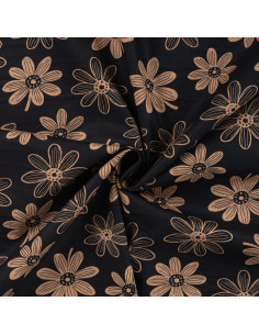 Popeline de coton, fleurs, caramel 2