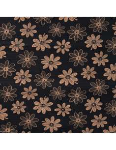 Popeline de coton, fleurs, caramel