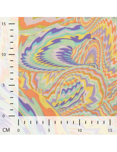 Coton viscose imprimé, motifs psychédéliques, mauve