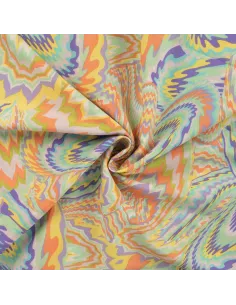 Tissu, Coton Viscose Imprimé Psychédélique, Mauve, Laize 150 cm, 52% Viscose 48% Coton 85g/m² 2
