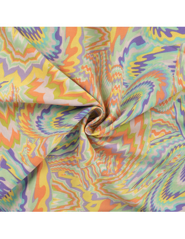 Coton viscose imprimé, motifs psychédéliques, mauve