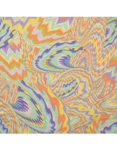 Coton viscose imprimé, motifs psychédéliques, mauve