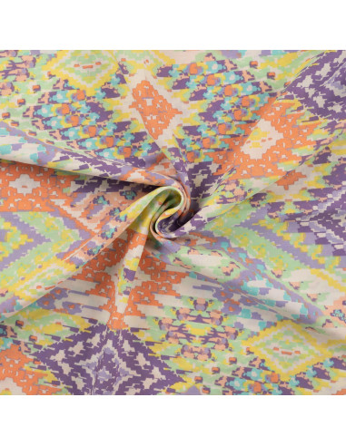 Tissu, Coton Viscose Imprimé Losanges, Mauve, Laize 150 cm, 52% Viscose 48% Coton 85g/m²