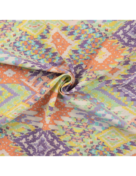 Tissu, Coton Viscose Imprimé Losanges, Mauve, Laize 150 cm, 52% Viscose 48% Coton 85g/m²