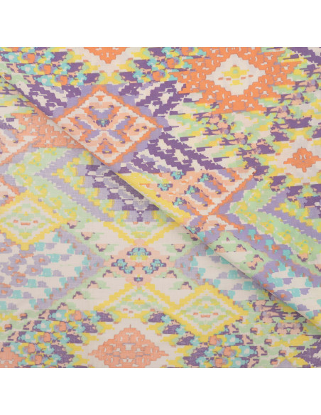 Tissu, Coton Viscose Imprimé Losanges, Mauve, Laize 150 cm, 52% Viscose 48% Coton 85g/m²