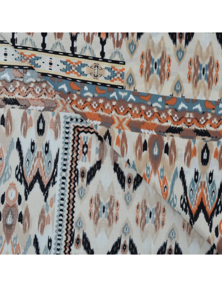 Coton viscose imprimé, patchwork, nude