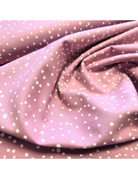 Tissu, Popeline de Coton Pois, Vieux Rose, Laize 150 cm, 100% Coton