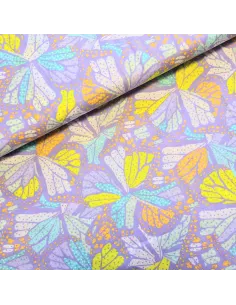 Tissu, Voile de Coton Imprimé Papillons, Multicolore, Laize 145 cm, 100% Coton 70g/m²