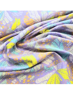 Tissu, Voile de Coton Imprimé Papillons, Multicolore, Laize 145 cm, 100% Coton 70g/m² 2