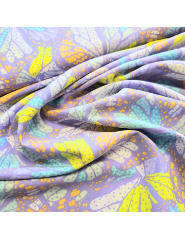 Tissu, Voile de Coton Imprimé Papillons, Multicolore, Laize 145 cm, 100% Coton 70g/m²