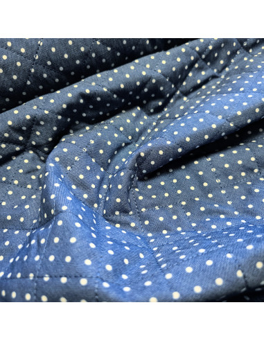 Tissu, Matelassé Chambray Pois, Bleu Chambray et Marine, Laize 150 cm, 50% Coton 50% Polyester