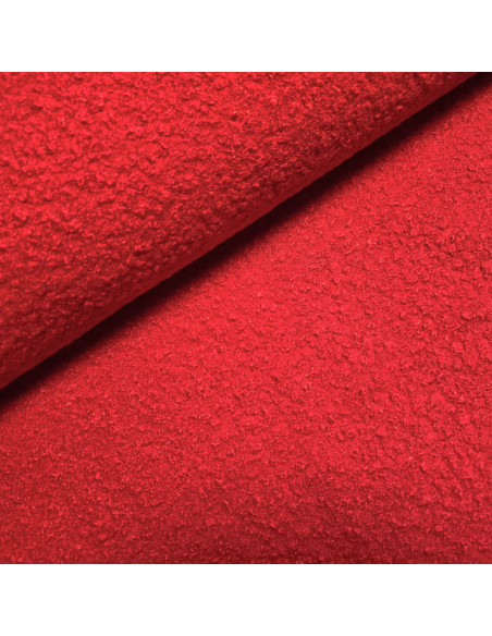 Tissu, Lainage Bouclette Uni, Rouge Écarlate, Laize 140 cm, 100% Polyester