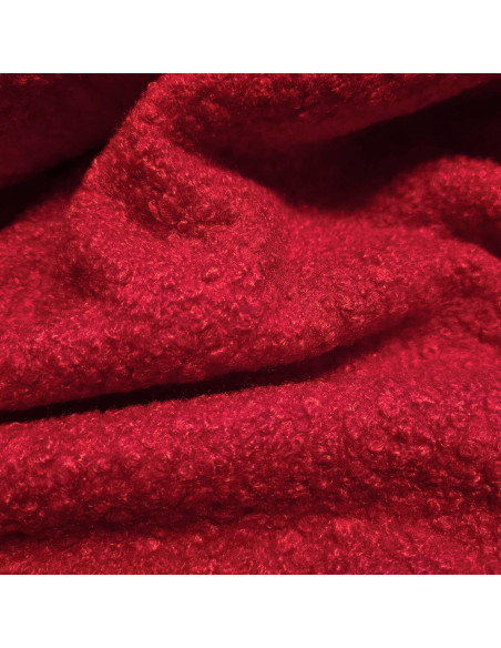 Tissu, Lainage Bouclette Uni, Rouge Écarlate, Laize 140 cm, 100% Polyester
