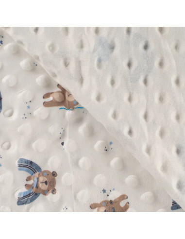 Velours minky oursons, bleu