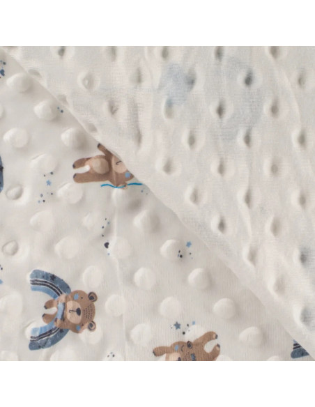 Velours minky oursons, bleu