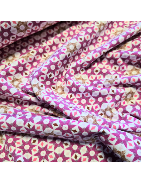Tissu, Jersey de Coton Imprimé Géométrique, Motifs Multicolores, Laize 150 cm, Coton Stretch Oeko-Tex